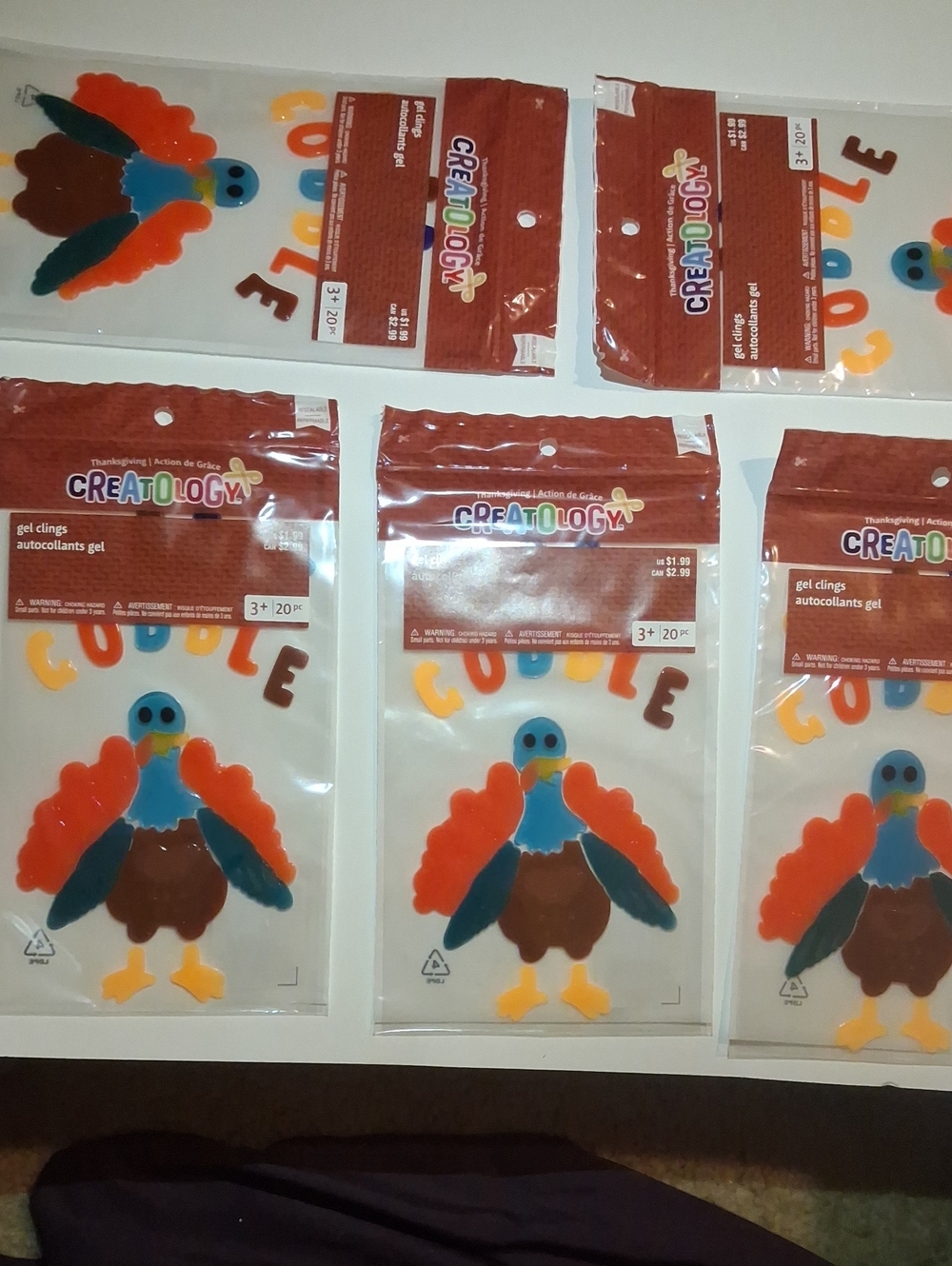 Thanksgiving Gel Clings - Orange, Blue, Brown Turkey (Pack)